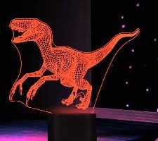 3D LED lÃ¡mparas Dinosaurio Velociraptor Ilusion optica, 7 colores